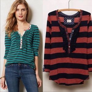 Anthropologie Postmark Striped Ruffle Henley